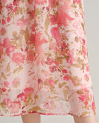Floral Chiffon Midi Dress in Pink with V-Neck