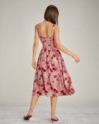 Floral Lace Midi Dress with Pink Square Neck