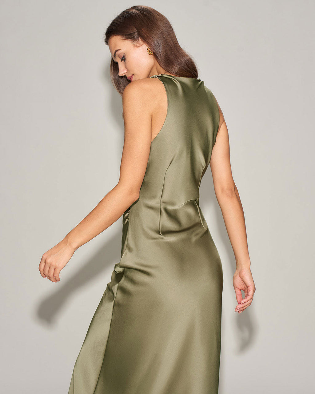 Emerald Satin Boat Neck Midi Slip Dress