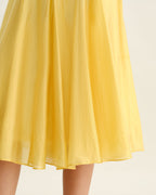 Pleated Midi Dress with Square Neck in Yellow