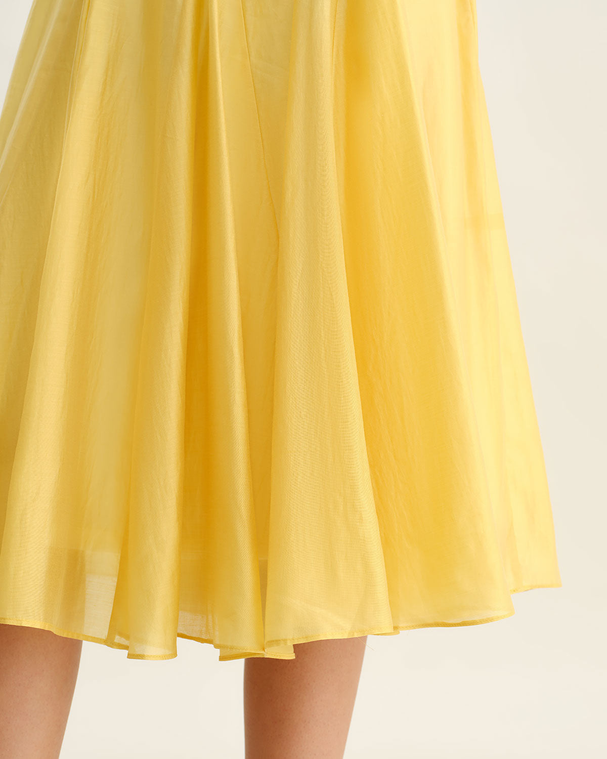 Pleated Midi Dress with Square Neck in Yellow