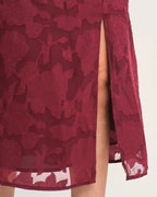 Wine Red Jacquard Midi Dress with Slit