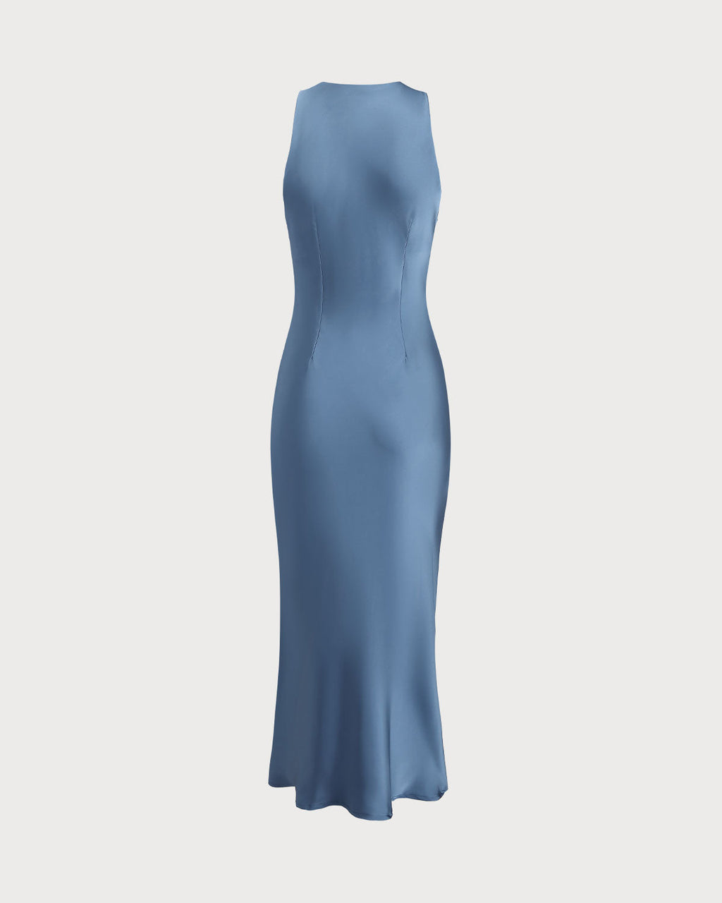 Blue Satin Boat Neck Midi Slip Dress