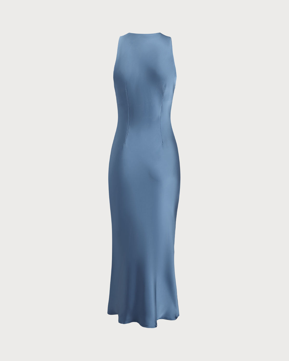 Blue Satin Boat Neck Midi Slip Dress