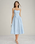 Blue Jacquard Midi Dress with Pockets
