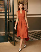 Crimson Sleeveless Midi Dress with Button Detail