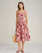 Floral Lace Midi Dress with Pink Square Neck