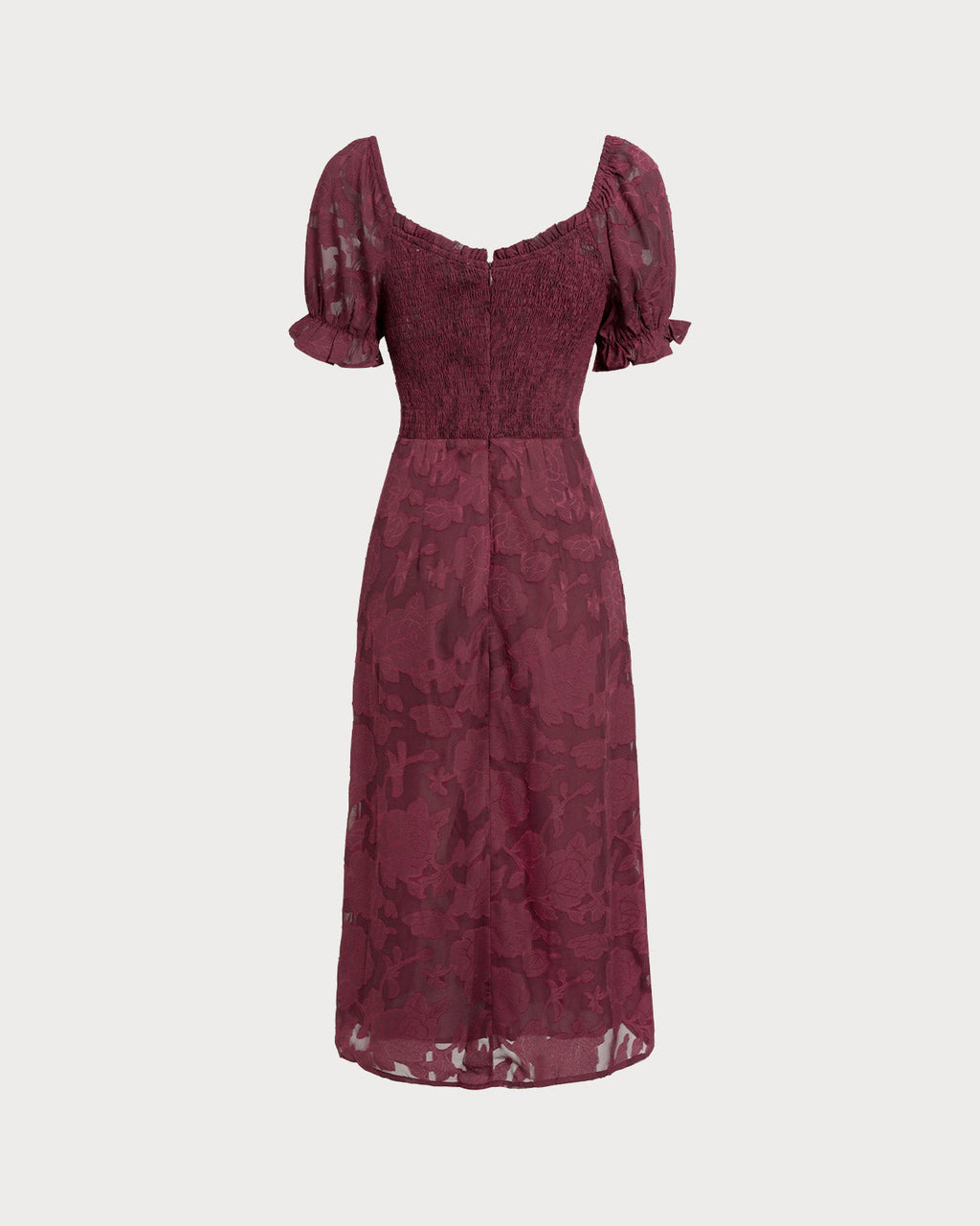 Wine Red Jacquard Midi Dress with Slit