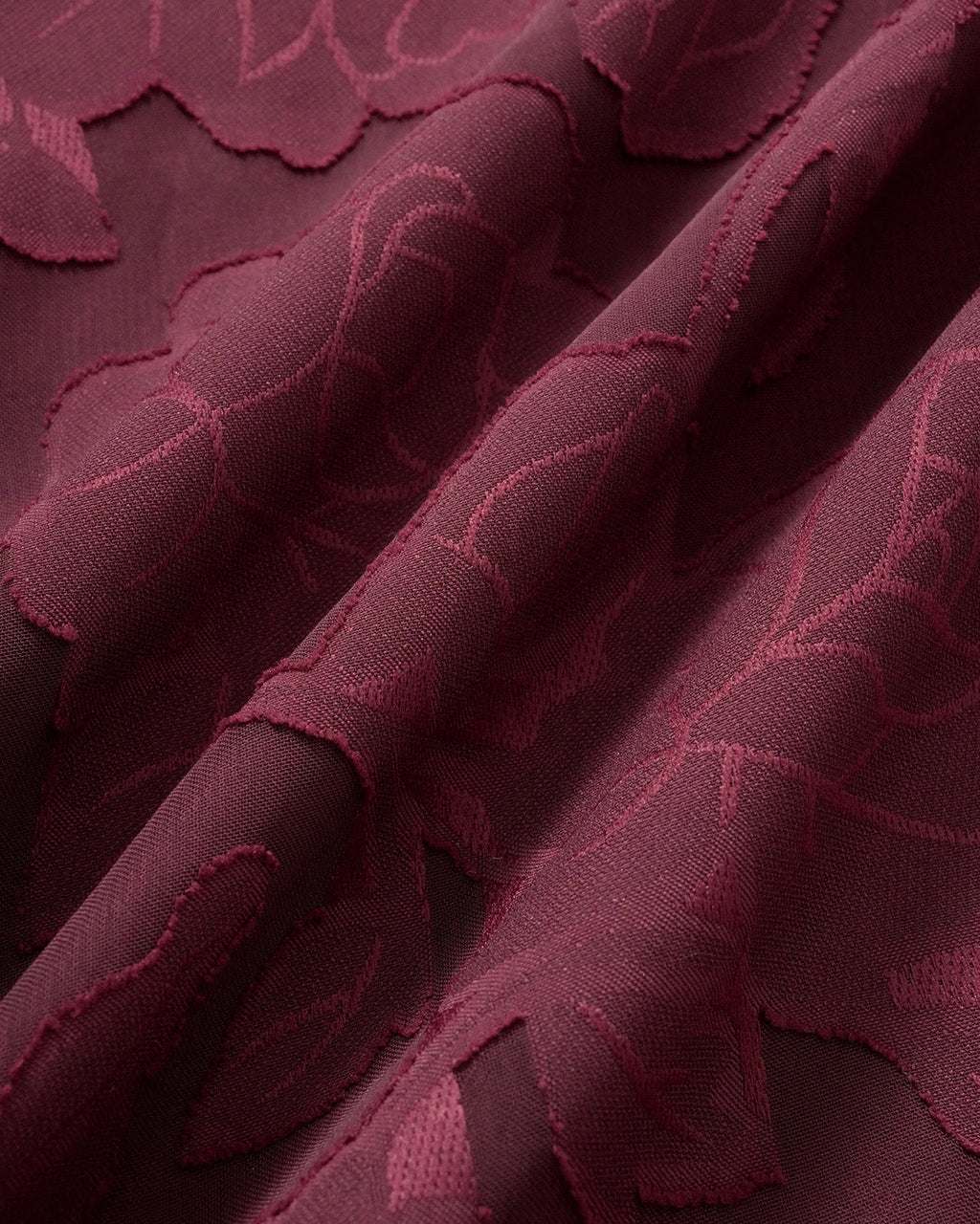 Wine Red Jacquard Midi Dress with Slit