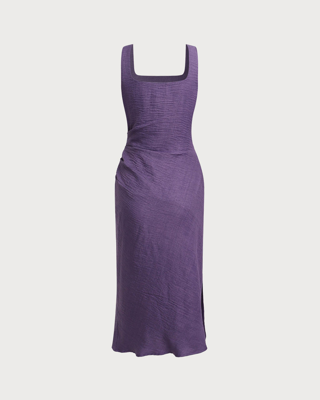 Purple Midi Dress with Square Neck and Slip Design