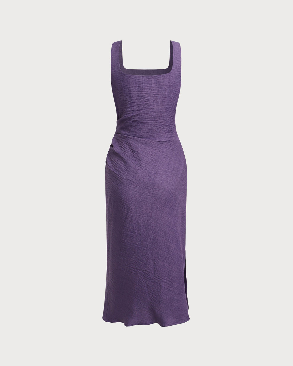 Purple Midi Dress with Square Neck and Slip Design