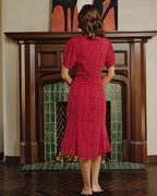 Chiffon Midi Dress with Red Polka Dots
