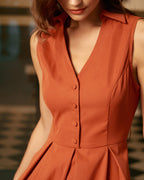 Crimson Sleeveless Midi Dress with Button Detail