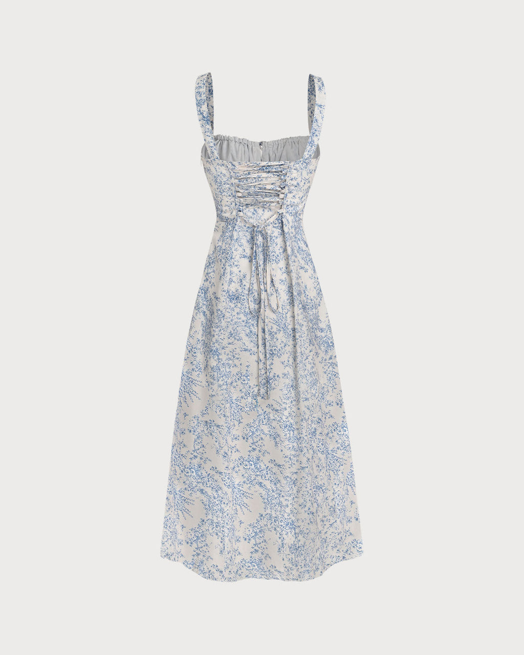 Floral Blue Ruched Midi Slip Dress