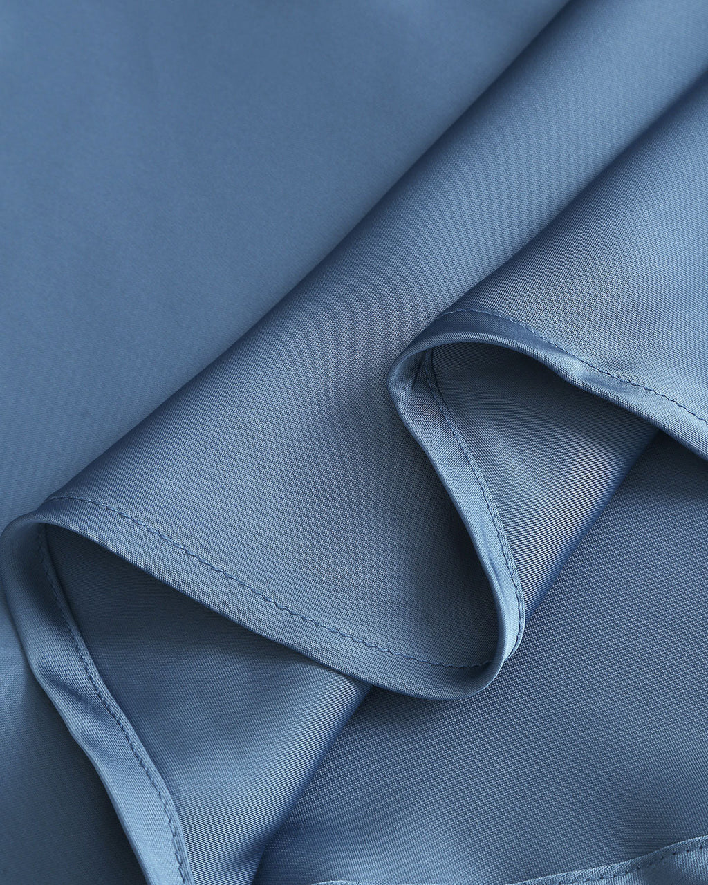 Blue Satin Boat Neck Midi Slip Dress