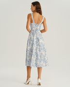 Floral Blue Ruched Midi Slip Dress