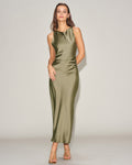 Emerald Satin Boat Neck Midi Slip Dress