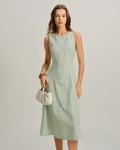 Green Sleeveless Midi Dress with Round Neck