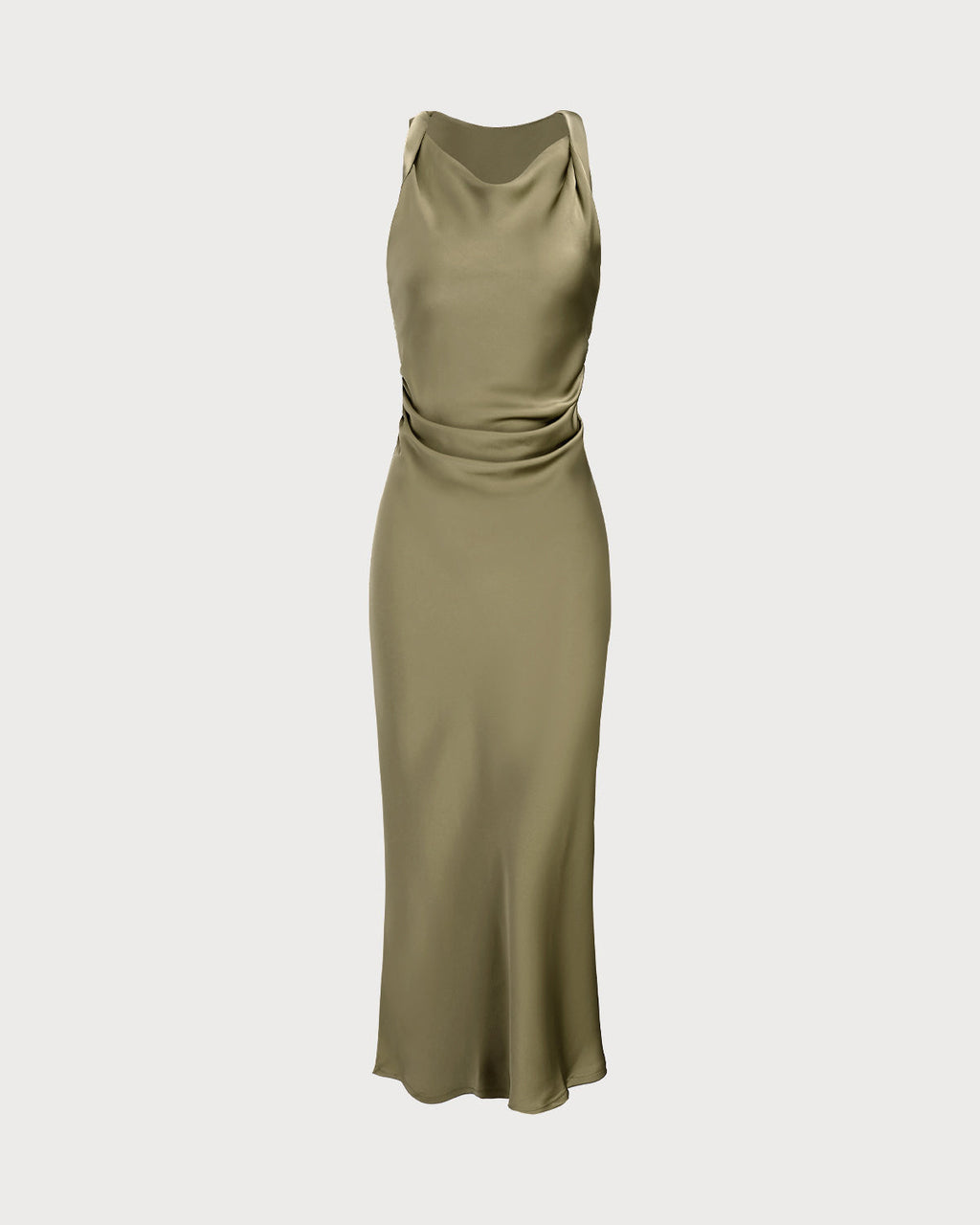 Emerald Satin Boat Neck Midi Slip Dress