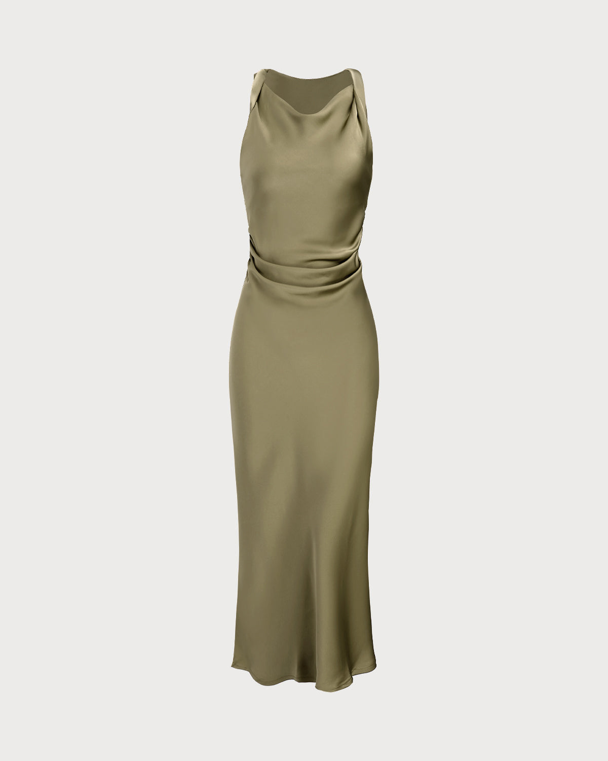 Emerald Satin Boat Neck Midi Slip Dress