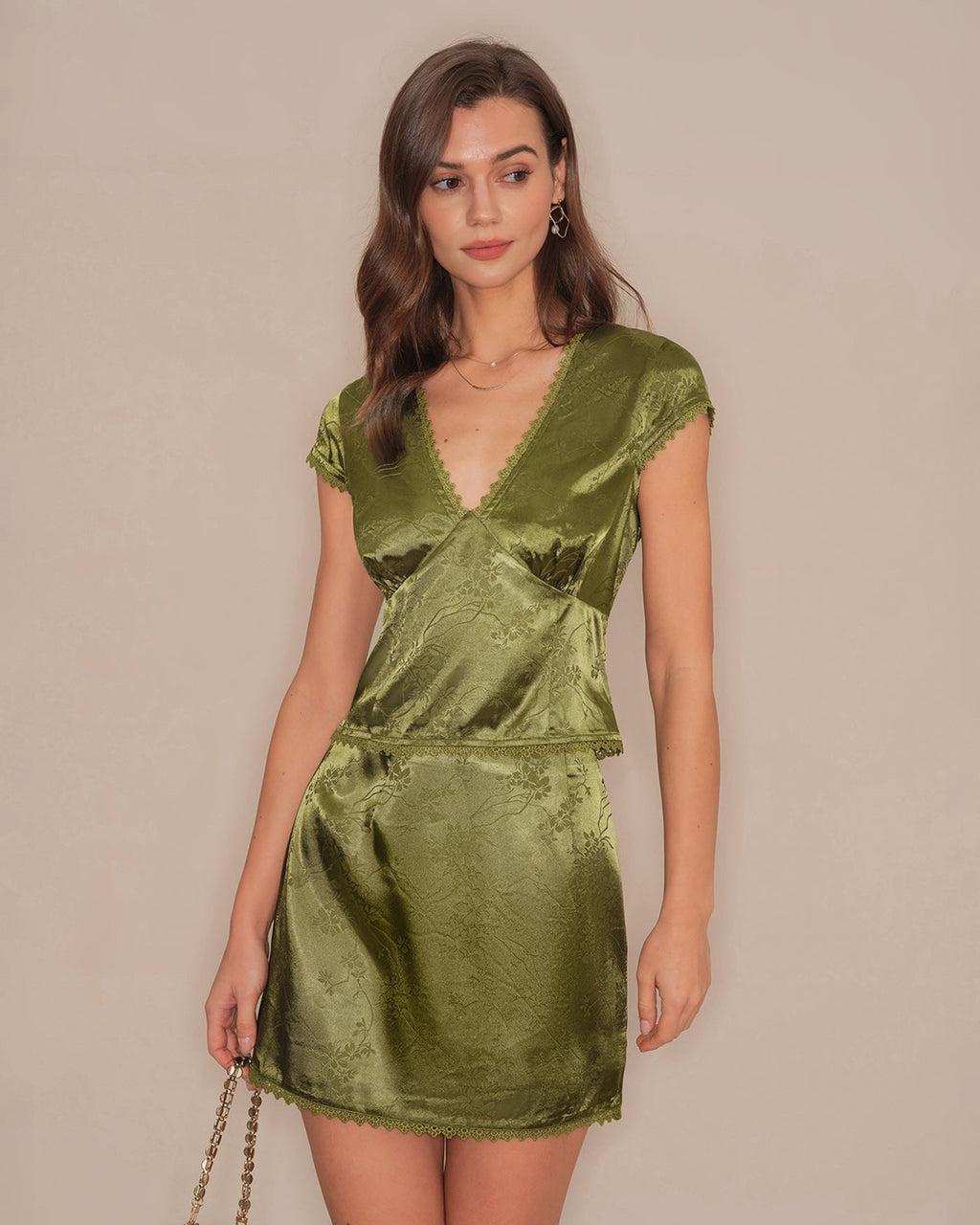 Emerald Floral Satin Mini Skirt