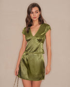 Emerald Floral Satin Mini Skirt