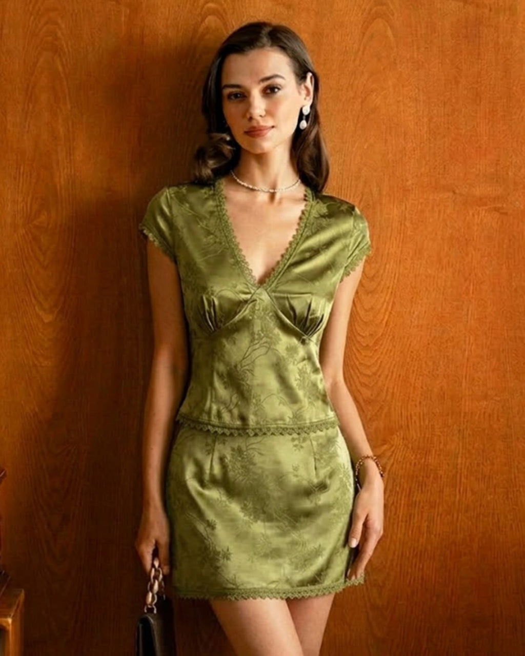 Emerald Floral Satin Mini Skirt