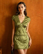 Emerald Floral Satin Mini Skirt