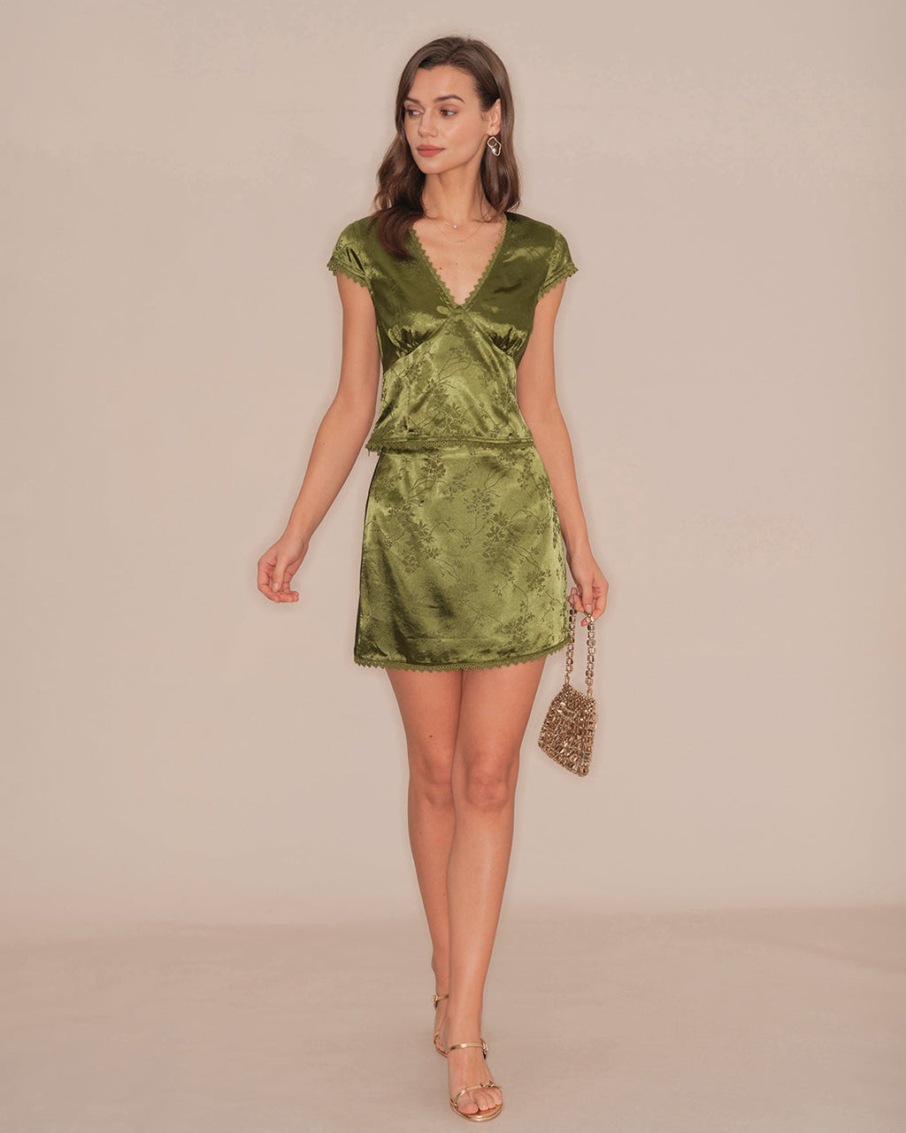 Emerald Floral Satin Mini Skirt