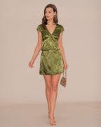 Emerald Floral Satin Mini Skirt