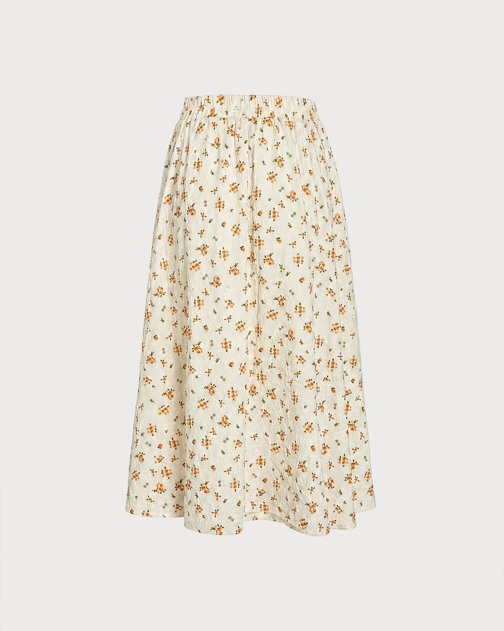 Floral Midi Skirt with Elastic Waist in Orange