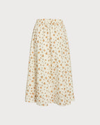 Floral Midi Skirt with Elastic Waist in Orange