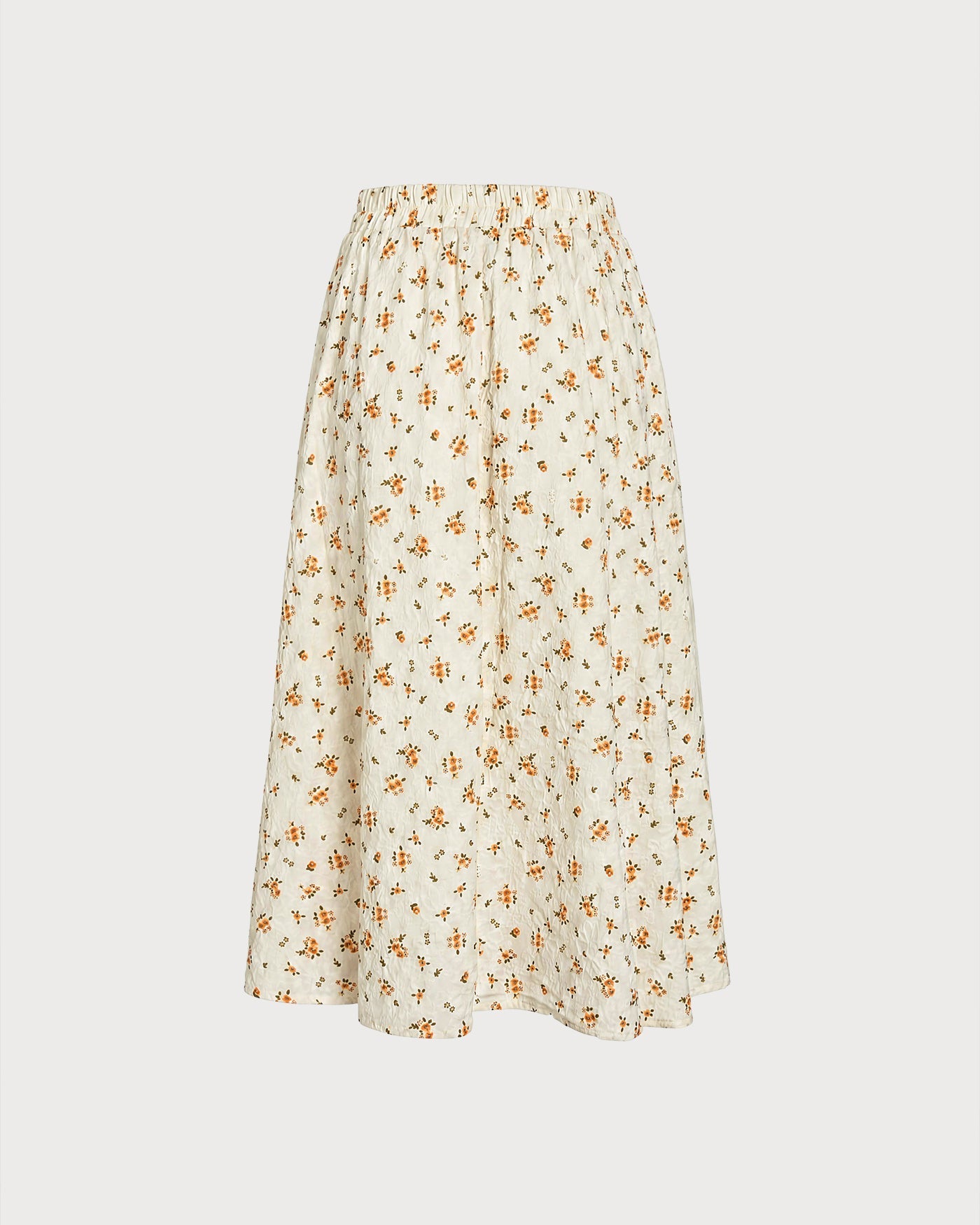 Floral Midi Skirt with Elastic Waist in Orange