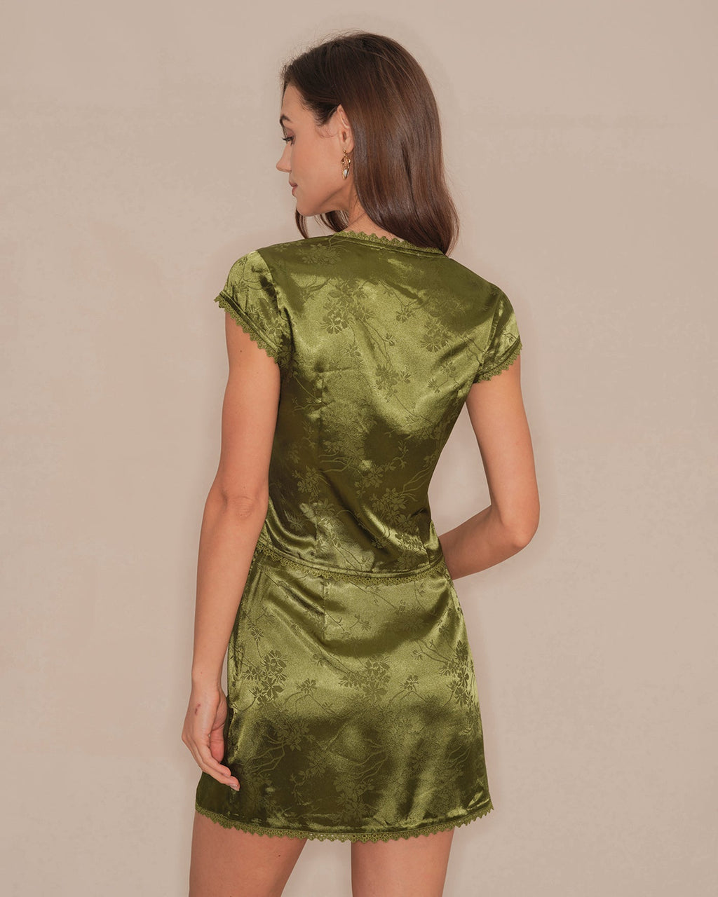 Emerald Floral Satin Mini Skirt