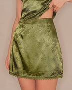 Emerald Floral Satin Mini Skirt