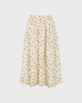 Floral Midi Skirt with Elastic Waist in Orange