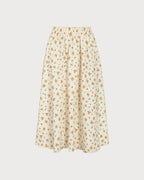 Floral Midi Skirt with Elastic Waist in Orange