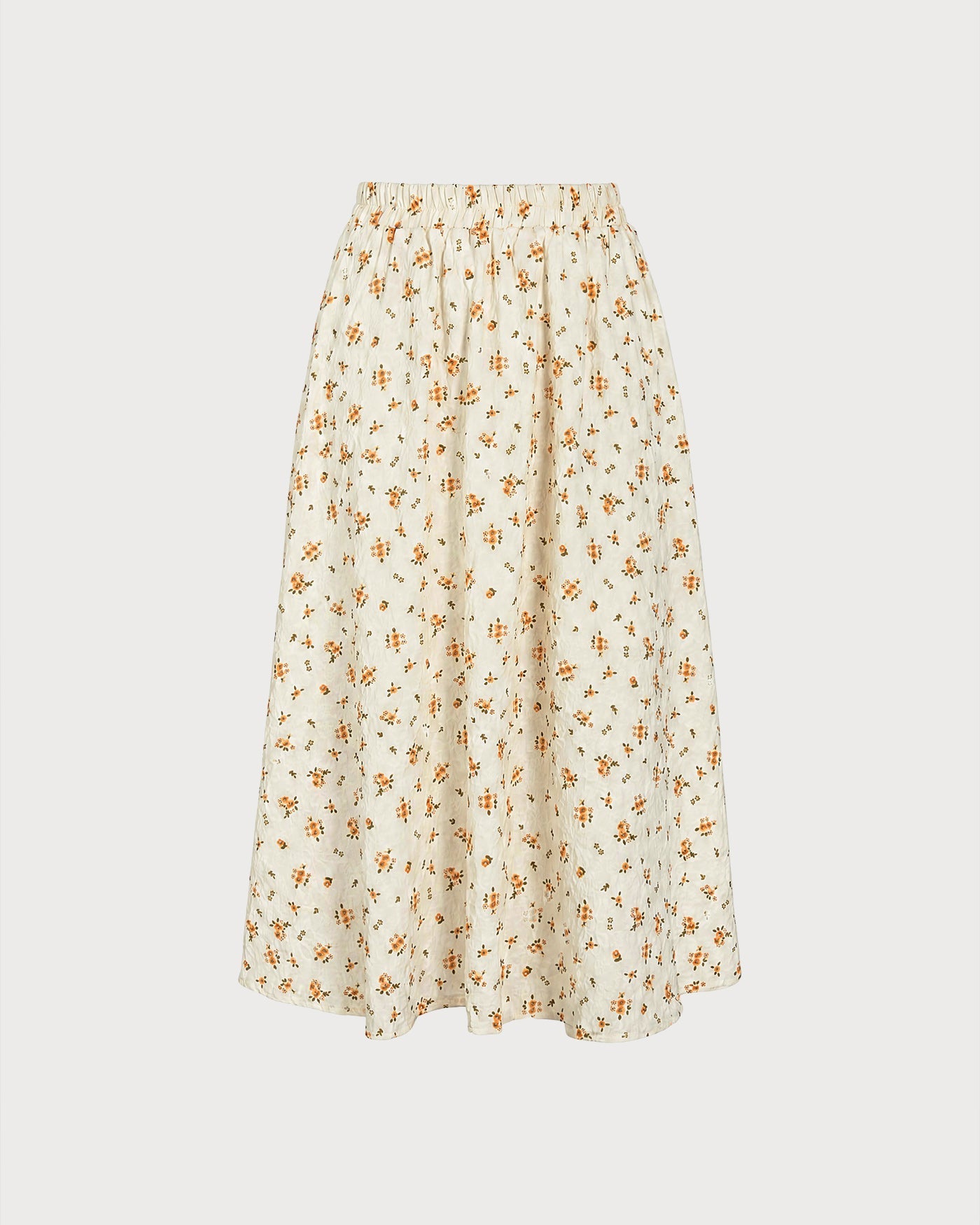 Floral Midi Skirt with Elastic Waist in Orange