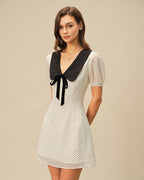 Mini Dress with Apricot Polka Dots and Contrasting Accents