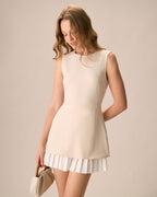 Women's Pleated Mini Dress with Apricot Color Block Design