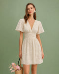 Textured Apricot V-Neck Mini Tunic Dress
