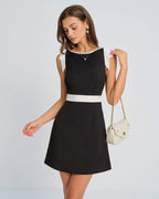 Mini Dress with Black Contrast Bowknot