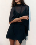 Mini Dress with Black Turtle Neck and Cape Sleeves