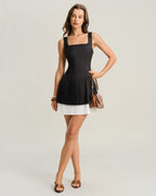 Black A-Line Mini Slip Dress with Contrast Details