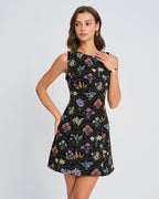 Floral Print Black Boat Neck Mini Dress