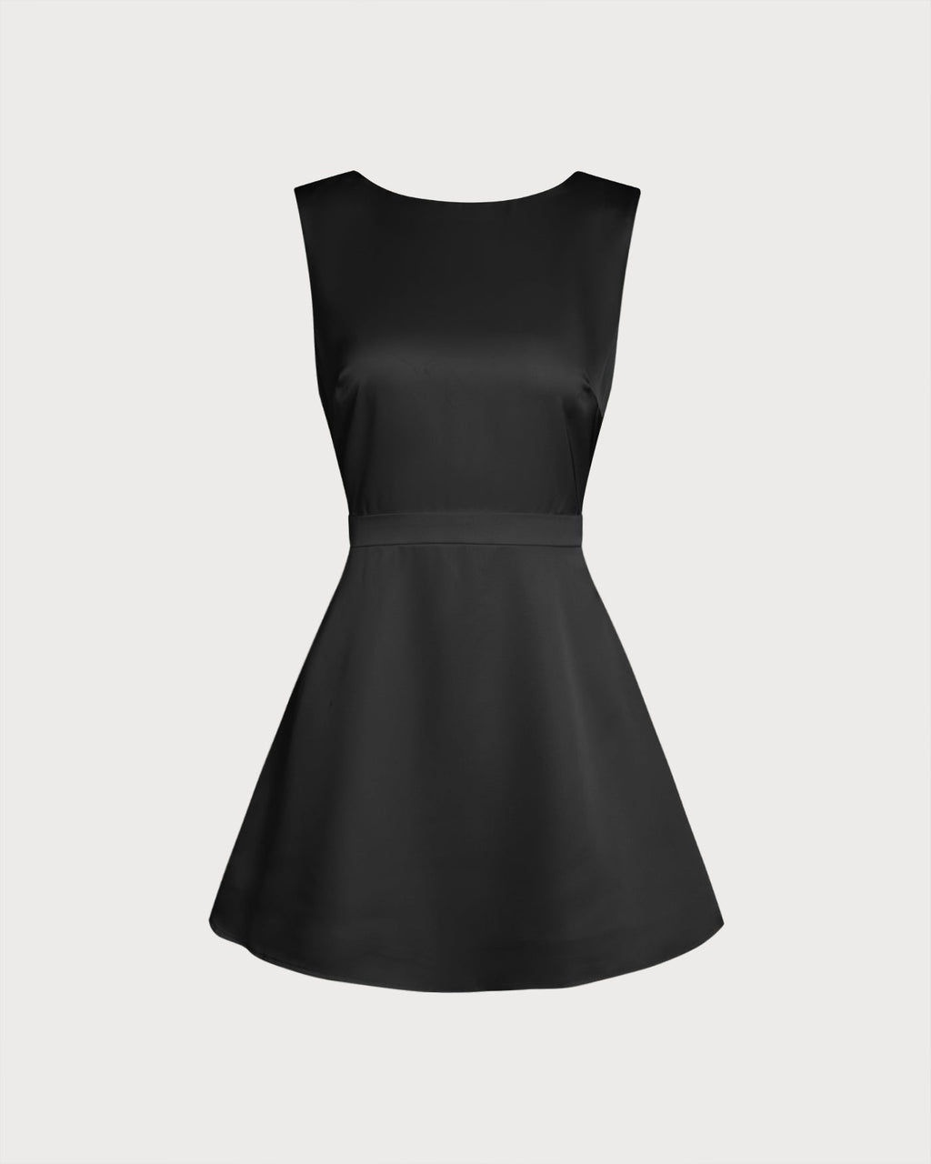 Black A-Line Mini Dress with Boat Neck and Pearl Accents