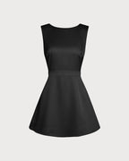 Black A-Line Mini Dress with Boat Neck and Pearl Accents
