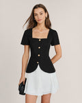 Contrasting Mini Dress with Black Square Neck