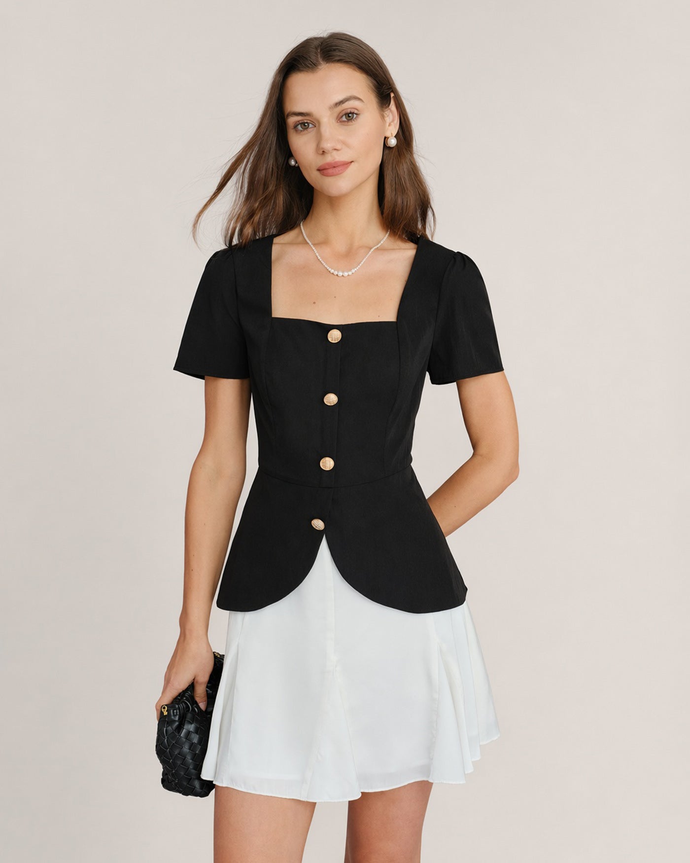 Contrasting Mini Dress with Black Square Neck