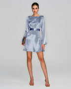 Blue Satin Mini Dress with Boat Neck